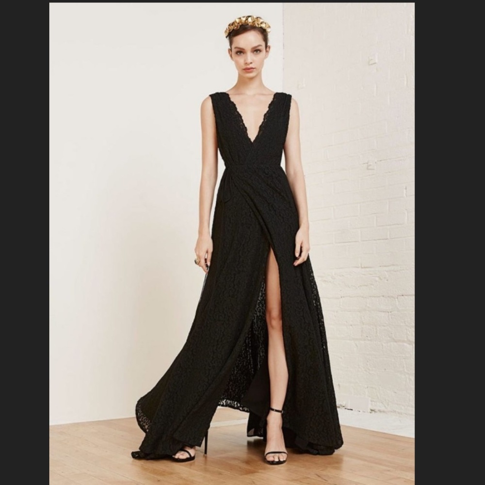 Reformation black lace Francesca wrap dress 0